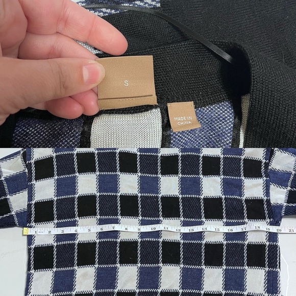 BOSS Fiabetta Tile Print Cardigan Black Plaid Knit - Picture 5 of 16